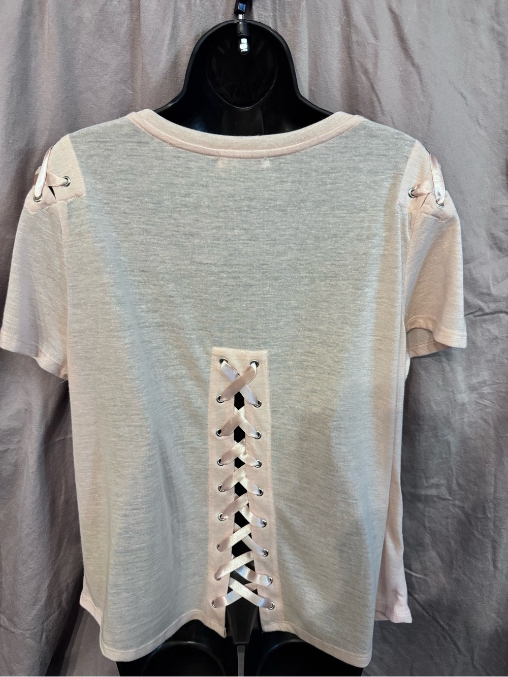 Dex Ashlynn Linen Top Lace-Up Details Short Sleeve - Light Pink 1X